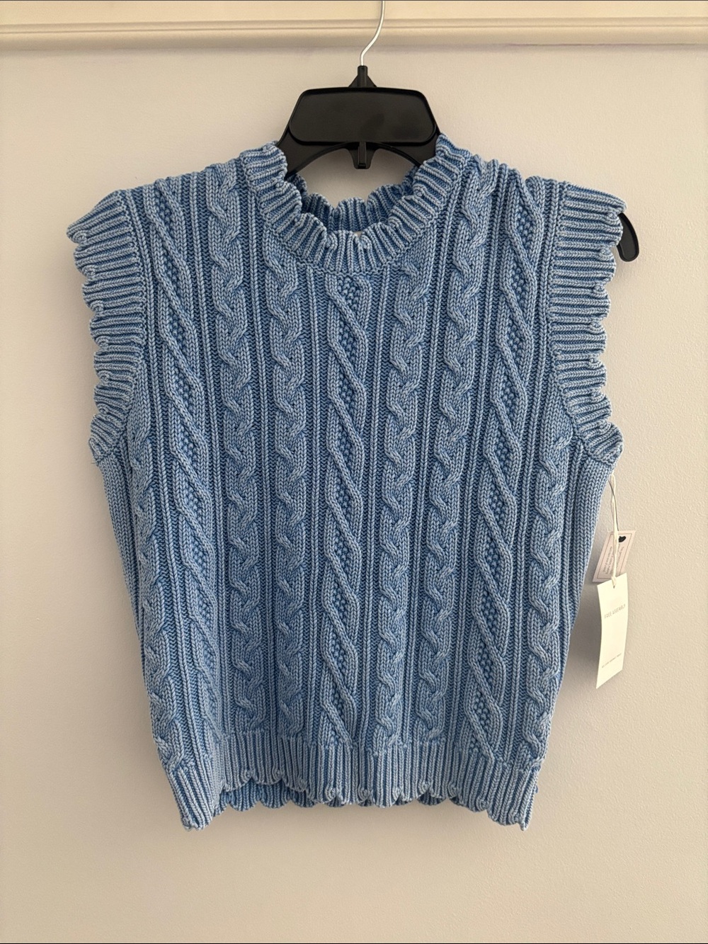 Light Blue Cable Knit Sleeveless Sweater -